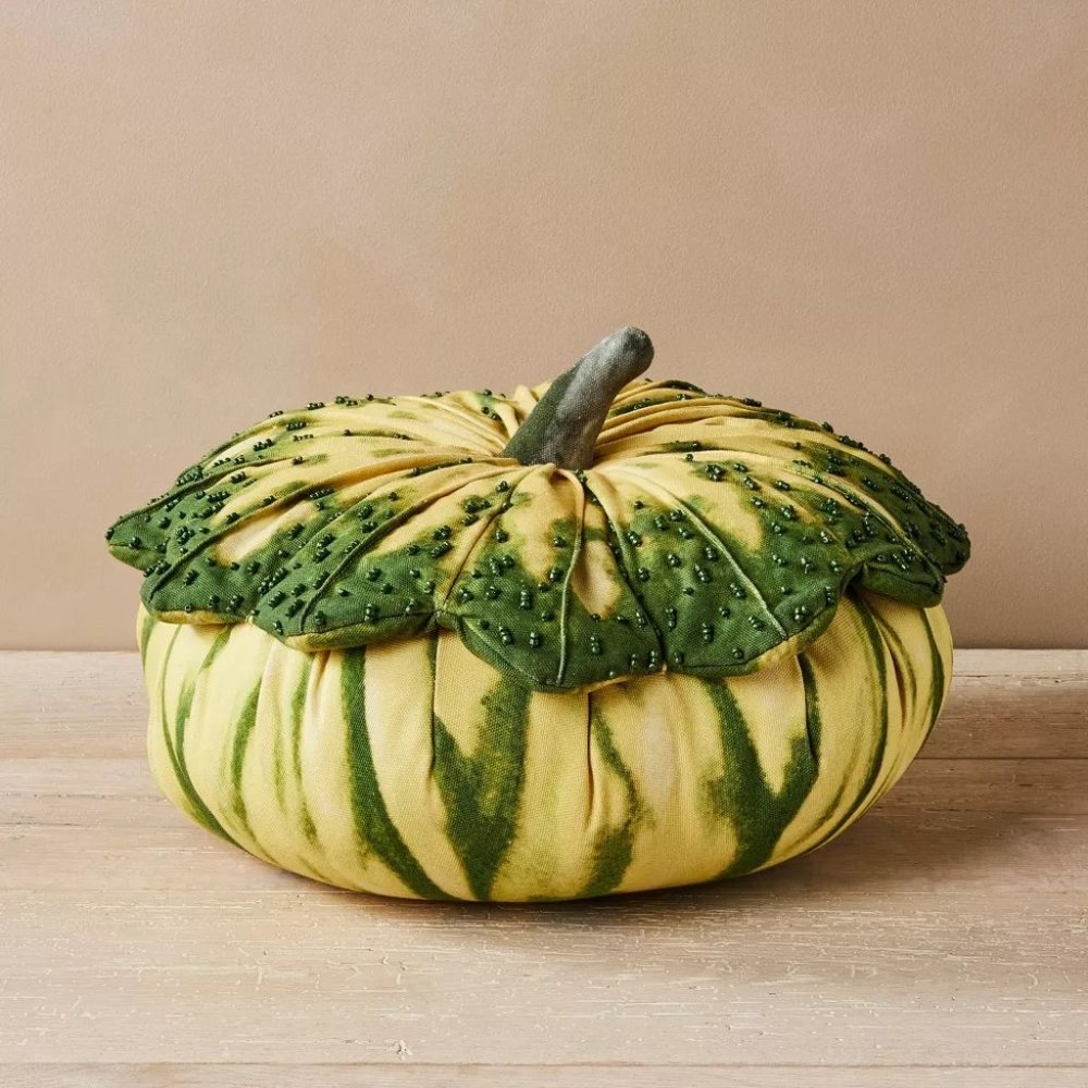 Velvet Pumpkin Accent Pillow in Yellow and Green